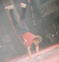 Nick doing a flip at the UK B-Boy Championships 1996